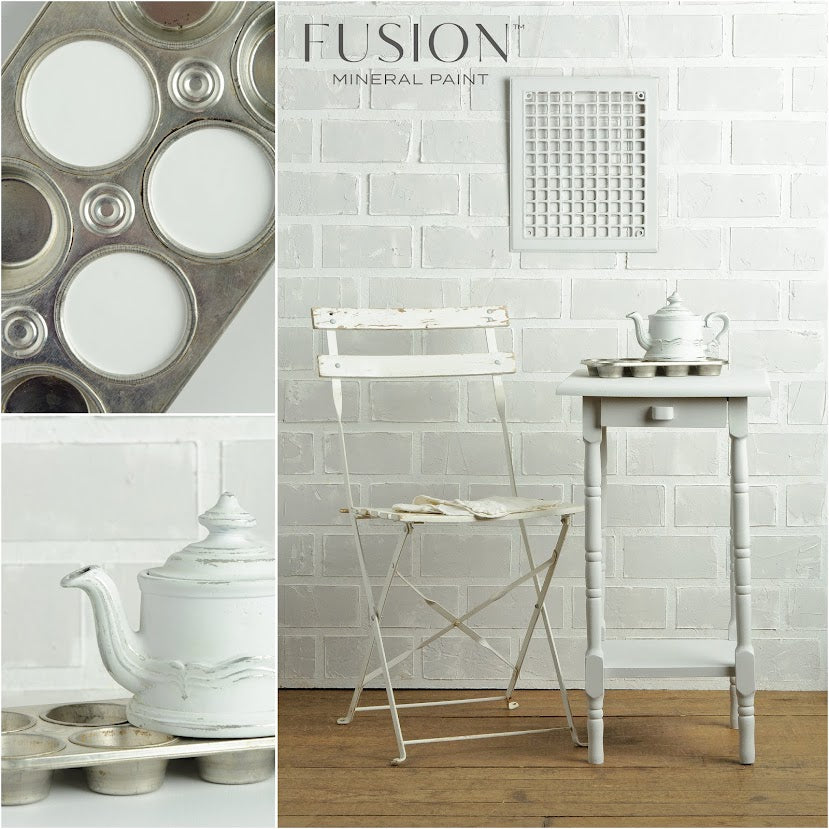 Tämä neutraali, viileä valkoinen sisältää ripauksen harmaata. Fusion Mineral Paint on loistava valinta niin diy harrastajalle kuin ammattilaiselle. Entisöinti ja perinnemaalaus onnistuu myös Fusionilla. Sävyjä on yli 60. Fusion on myrkytön ja helppo mineraalimaali. Kalkkimaali ja huonekalumaali kalpenee tämän rinnalla!