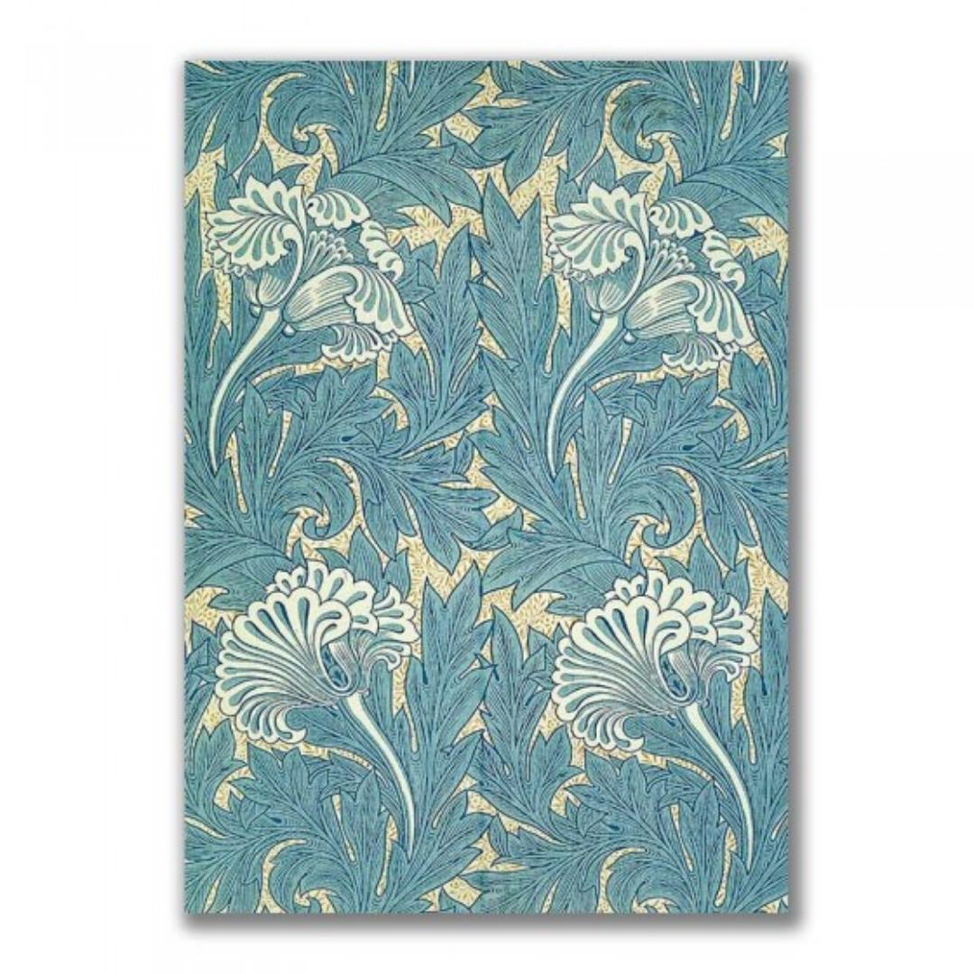 William Morris- kukkakuvioinen viktoriaaninen sinisävyinen decoupage riisipaperi.