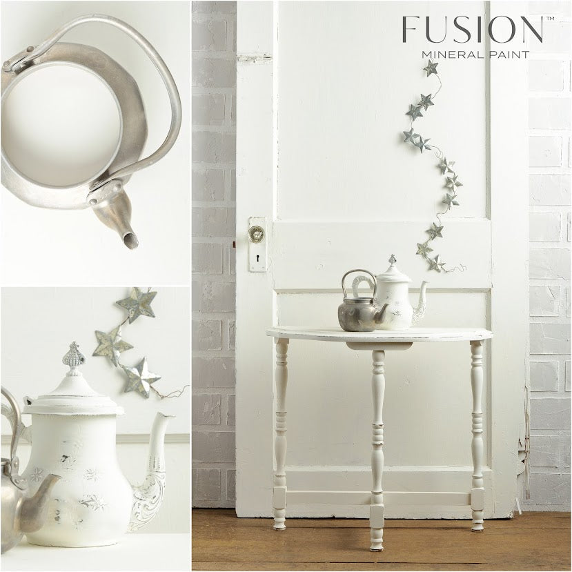 Neutraali lämmin valkoinen. Tämä on yksi suosituin valkoinen, joka sopii erittäin hyvin ihan mihin muuhun sävyyn tahansa! Kokeile itse! Fusion Mineral Paint on loistava valinta niin diy harrastajalle kuin ammattilaiselle. Entisöinti ja perinnemaalaus onnistuu myös Fusionilla. Sävyjä on yli 60. Fusion on myrkytön ja helppo mineraalimaali. Kalkkimaali ja huonekalumaali kalpenee tämän rinnalla!