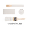 Fusion™ Victorian Lace – pehmeän luonnonvalkoinen mineraalimaalin sävy käsin maalatulla vanerisella värimallilla.
