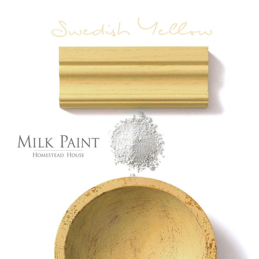 Homestead house milk paint Maitomaali on aito kalkkimaali, se sisältää aitoa kalkkia (ei liitujauhoa), maidon kaseiinia sekä väripigmenttinä aitoa luonnon micajauhetta. Swedish yellow-keltainen.
