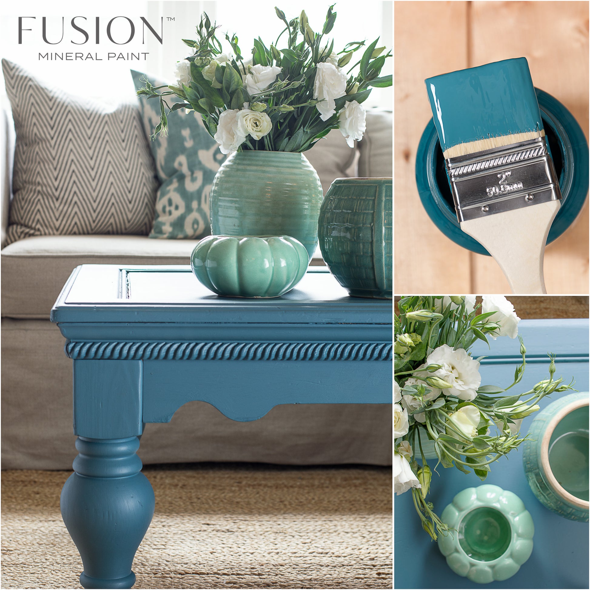 Petrooli, teal, vihreään taittava upea sininen. Seaside on täydellinen, syvä rannikon sininen. Fusion Mineral Paint on loistava valinta niin diy harrastajalle kuin ammattilaiselle. Entisöinti ja perinnemaalaus onnistuu myös Fusionilla. Sävyjä on yli 60. Fusion on myrkytön ja helppo mineraalimaali. Kalkkimaali ja huonekalumaali kalpenee tämän rinnalla!